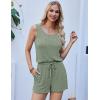 imageEkouaer Rompers for Women Summer 2025 Casual Sleeveless Scoop Neck Tank Top Ribbed Short Jumpsuits Romper with PocketsIce Green