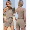 imageEkouaer Rompers for Women Summer 2025 Casual Sleeveless Scoop Neck Tank Top Ribbed Short Jumpsuits Romper with PocketsKhaki
