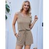imageEkouaer Rompers for Women Summer 2025 Casual Sleeveless Scoop Neck Tank Top Ribbed Short Jumpsuits Romper with PocketsKhaki