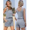 imageEkouaer Rompers for Women Summer 2025 Casual Sleeveless Scoop Neck Tank Top Ribbed Short Jumpsuits Romper with PocketsLight Blue