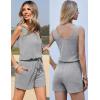 imageEkouaer Rompers for Women Summer 2025 Casual Sleeveless Scoop Neck Tank Top Ribbed Short Jumpsuits Romper with PocketsLight Grey
