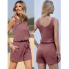 imageEkouaer Rompers for Women Summer 2025 Casual Sleeveless Scoop Neck Tank Top Ribbed Short Jumpsuits Romper with PocketsRed