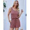 imageEkouaer Rompers for Women Summer 2025 Casual Sleeveless Scoop Neck Tank Top Ribbed Short Jumpsuits Romper with PocketsRed