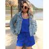 imageEkouaer Rompers for Women Summer 2025 Casual Sleeveless Scoop Neck Tank Top Ribbed Short Jumpsuits Romper with PocketsSnorkel Blue