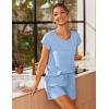 imageEkouaer Women 2 Piece Pajamas Set Short Sleeve Comfy Lounge Set Round Neck Tops and Shorts Pjs with PocketsBlue