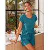 imageEkouaer Women 2 Piece Pajamas Set Short Sleeve Comfy Lounge Set Round Neck Tops and Shorts Pjs with PocketsDark Green