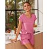 imageEkouaer Women 2 Piece Pajamas Set Short Sleeve Comfy Lounge Set Round Neck Tops and Shorts Pjs with PocketsGray Purple