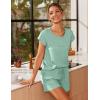 imageEkouaer Women 2 Piece Pajamas Set Short Sleeve Comfy Lounge Set Round Neck Tops and Shorts Pjs with PocketsGreen