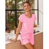 imageEkouaer Women 2 Piece Pajamas Set Short Sleeve Comfy Lounge Set Round Neck Tops and Shorts Pjs with PocketsPink