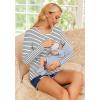 imageEkouaer Women 3 Packs Nursing Shirts Long Sleeve Maternity Tops Double Layer Breastfeeding Tees Round Neck Pregnancy BlouseLake Green  Black  Stripe Black  White