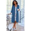 imageEkouaer Women Lace Maternity Nursing Gown and 34 Sleeve Robe Set Double Layer Breastfeeding Nightgown Slip Dress ampamp BathrobeDark Blue Floral