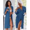imageEkouaer Women Lace Maternity Nursing Gown and 34 Sleeve Robe Set Double Layer Breastfeeding Nightgown Slip Dress ampamp BathrobeDark Blue Floral