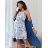imageEkouaer Women Lace Maternity Nursing Gown and 34 Sleeve Robe Set Double Layer Breastfeeding Nightgown Slip Dress ampamp BathrobeDark Blue Floral