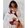 imageEkouaer Women Lace Maternity Nursing Gown and 34 Sleeve Robe Set Double Layer Breastfeeding Nightgown Slip Dress ampamp BathrobeDark Red