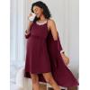 imageEkouaer Women Lace Maternity Nursing Gown and 34 Sleeve Robe Set Double Layer Breastfeeding Nightgown Slip Dress ampamp BathrobeDark Red