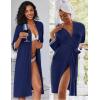 imageEkouaer Women Lace Maternity Nursing Gown and 34 Sleeve Robe Set Double Layer Breastfeeding Nightgown Slip Dress ampamp BathrobeNavy Blue Floral