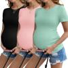 imageEkouaer Womens Maternity Shirts 3 Packs Round Neck Short Sleeve Side Ruched Swiss Dot T Shirt Tops SXXLBlackDirty PinkIce Green