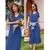imageEkouaer Womens Nursing Dress Summer V Neck Short Sleeve Maternity Split Long Dresses for Breastfeeding with Pockets SXXLDark Blue