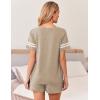 imageEkouaer Womens Pajama Sets Short Sleeve Short Sets 2 Piece Sleepwear Soft Lounge Sets with PocketSXXLKhaki