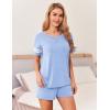 imageEkouaer Womens Pajama Sets Short Sleeve Short Sets 2 Piece Sleepwear Soft Lounge Sets with PocketSXXLLight Blue