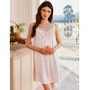 imageEkouaer Womens Satin Silk Nightgown V Neck Sexy Nightdress Tank Sleeveless Sleepshirt Lace Sleep Dress Nightwear SXXXLBeige