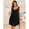 imageEkouaer Womens Satin Silk Nightgown V Neck Sexy Nightdress Tank Sleeveless Sleepshirt Lace Sleep Dress Nightwear SXXXLBlack