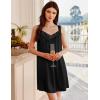 imageEkouaer Womens Satin Silk Nightgown V Neck Sexy Nightdress Tank Sleeveless Sleepshirt Lace Sleep Dress Nightwear SXXXLBlack