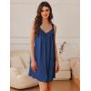 imageEkouaer Womens Satin Silk Nightgown V Neck Sexy Nightdress Tank Sleeveless Sleepshirt Lace Sleep Dress Nightwear SXXXLDark Blue