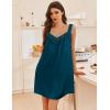 imageEkouaer Womens Satin Silk Nightgown V Neck Sexy Nightdress Tank Sleeveless Sleepshirt Lace Sleep Dress Nightwear SXXXLGreen Blue