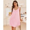imageEkouaer Womens Satin Silk Nightgown V Neck Sexy Nightdress Tank Sleeveless Sleepshirt Lace Sleep Dress Nightwear SXXXLPink