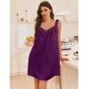 imageEkouaer Womens Satin Silk Nightgown V Neck Sexy Nightdress Tank Sleeveless Sleepshirt Lace Sleep Dress Nightwear SXXXLPurple
