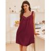 imageEkouaer Womens Satin Silk Nightgown V Neck Sexy Nightdress Tank Sleeveless Sleepshirt Lace Sleep Dress Nightwear SXXXLRed