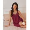 imageEkouaer Womens Satin Silk Nightgown V Neck Sexy Nightdress Tank Sleeveless Sleepshirt Lace Sleep Dress Nightwear SXXXLRed