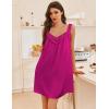 imageEkouaer Womens Satin Silk Nightgown V Neck Sexy Nightdress Tank Sleeveless Sleepshirt Lace Sleep Dress Nightwear SXXXLRose Red