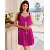 imageEkouaer Womens Satin Silk Nightgown V Neck Sexy Nightdress Tank Sleeveless Sleepshirt Lace Sleep Dress Nightwear SXXXLRose Red