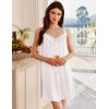 imageEkouaer Womens Satin Silk Nightgown V Neck Sexy Nightdress Tank Sleeveless Sleepshirt Lace Sleep Dress Nightwear SXXXLWhite
