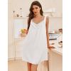 imageEkouaer Womens Satin Silk Nightgown V Neck Sexy Nightdress Tank Sleeveless Sleepshirt Lace Sleep Dress Nightwear SXXXLWhite
