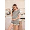 imageEkouaer Womens Waffle Knit Maternity Pajamas 2 Piece Outfits Short Sleeve Tops and Shorts Loungewear Set Pregnancy ClothesBeige Stripes