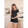 imageEkouaer Womens Waffle Knit Maternity Pajamas 2 Piece Outfits Short Sleeve Tops and Shorts Loungewear Set Pregnancy ClothesBlack