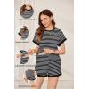 imageEkouaer Womens Waffle Knit Maternity Pajamas 2 Piece Outfits Short Sleeve Tops and Shorts Loungewear Set Pregnancy ClothesBlack Stripes