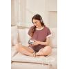 imageEkouaer Womens Waffle Knit Maternity Pajamas 2 Piece Outfits Short Sleeve Tops and Shorts Loungewear Set Pregnancy ClothesBurgundy