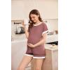 imageEkouaer Womens Waffle Knit Maternity Pajamas 2 Piece Outfits Short Sleeve Tops and Shorts Loungewear Set Pregnancy ClothesBurgundy