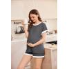imageEkouaer Womens Waffle Knit Maternity Pajamas 2 Piece Outfits Short Sleeve Tops and Shorts Loungewear Set Pregnancy ClothesDark Grey