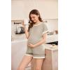 imageEkouaer Womens Waffle Knit Maternity Pajamas 2 Piece Outfits Short Sleeve Tops and Shorts Loungewear Set Pregnancy ClothesNude
