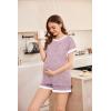 imageEkouaer Womens Waffle Knit Maternity Pajamas 2 Piece Outfits Short Sleeve Tops and Shorts Loungewear Set Pregnancy ClothesPink Print