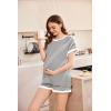 imageEkouaer Womens Waffle Knit Maternity Pajamas 2 Piece Outfits Short Sleeve Tops and Shorts Loungewear Set Pregnancy ClothesWhite Stripes