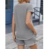 imageEkouaer Womens Waffle Knit Short Sets Short Sleeve Lounge Set V Neck Top and Shorts Pajamas Casual Outfits with PocketsGrey
