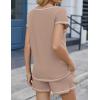 imageEkouaer Womens Waffle Knit Short Sets Short Sleeve Lounge Set V Neck Top and Shorts Pajamas Casual Outfits with PocketsKhaki