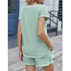 imageEkouaer Womens Waffle Knit Short Sets Short Sleeve Lounge Set V Neck Top and Shorts Pajamas Casual Outfits with PocketsLight Green