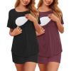 imageEkouaer 2 Pack Womens Nursing Pajamas Set Double Layer Maternity Pjs Postpartum Loungewear Set Breastfeeding Tops ampamp ShortsBlackDark Red